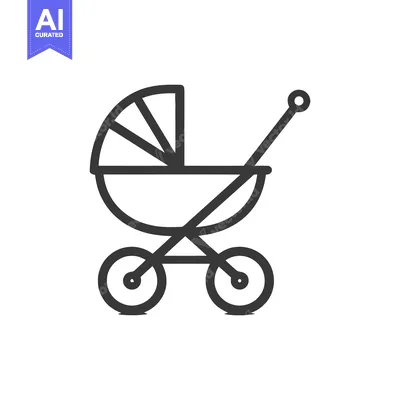 Aset desain premium: Minimalist Baby Stroller Icon: Clean Line Art on White Background