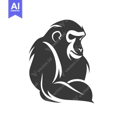 Aset premium populer: Strong Muscular Black And White Gorilla Silhouette