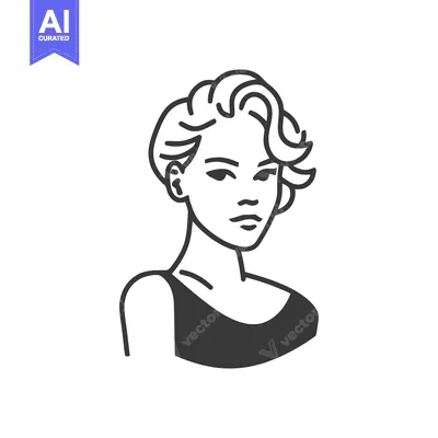 Elegant Woman Portrait: Minimalist Line Art with Chic Bob Hairstyle