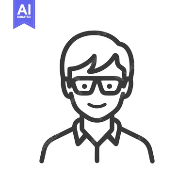 Aset desain premium: Minimalist Icon of a Smiling Man with Glasses and Collared Shirt
