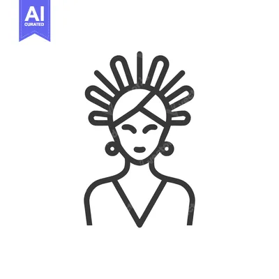 Minimalist Icon of Woman with Headdress and Earrings, Line Art Style