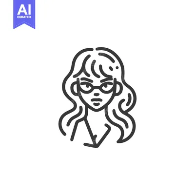 Aset desain premium: Minimalist Icon of a Woman with Wavy Hair and Glasses