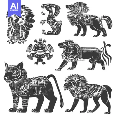 Stylized Animal Figures in Black and White
