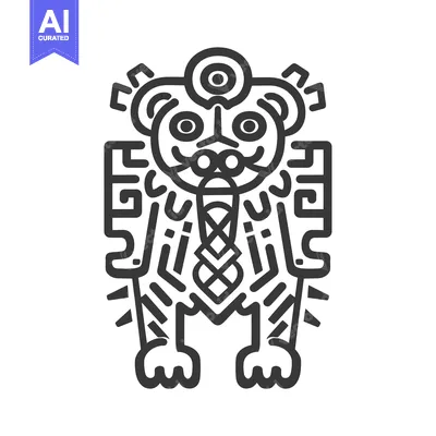Aset premium populer: Stylized Animal Figure with Geometric Patterns and Circular Eyes