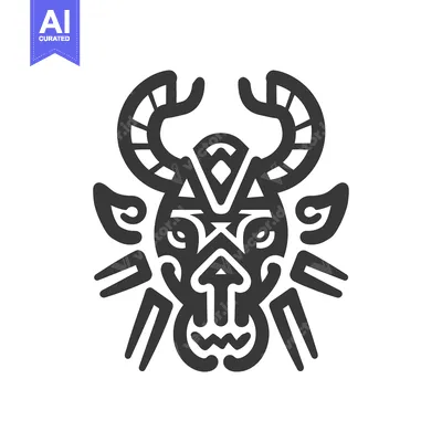 Premium design asset: Stylized Animal Head with Antlers and Tribal Design