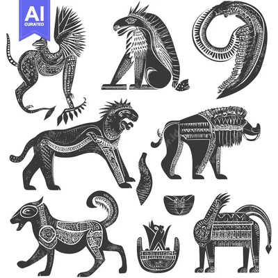 Premium design asset: Stylized Animal Illustrations in Black and White