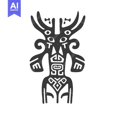 Stylized Anthropomorphic Figure with Geometric Patterns and Eyes