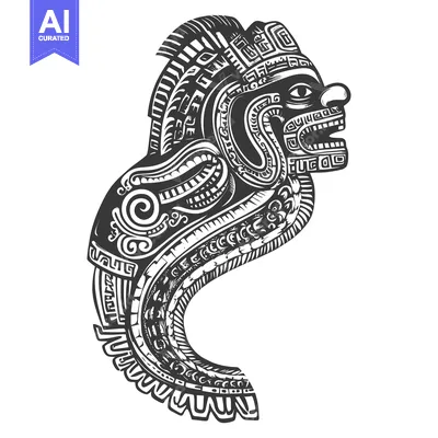 Stylized Aztec Design of a Serpent or Dragon Head