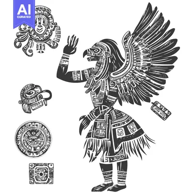 Stylized Aztec Eagle Warrior with Symbolic Elements