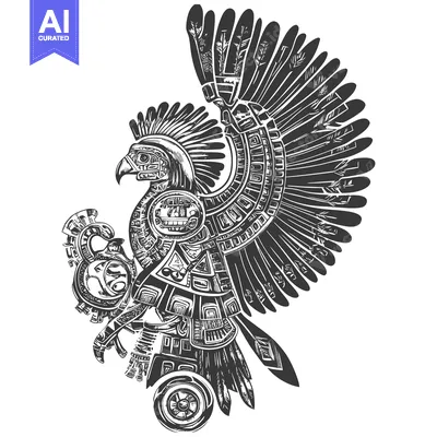 Stylized Aztec Eagle with Geometric Patterns and Feathers