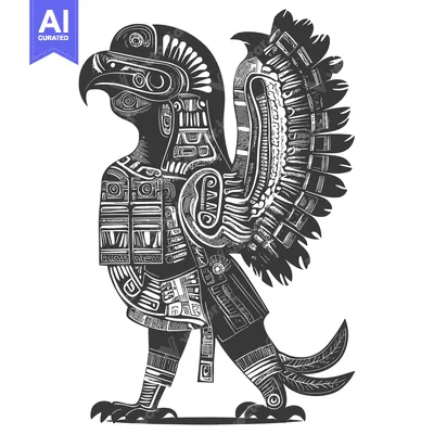 Stylized Aztec Eagle with Geometric Patterns and Feathers