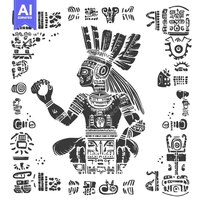 Stylized Aztec Warrior Holding a Sacred Object