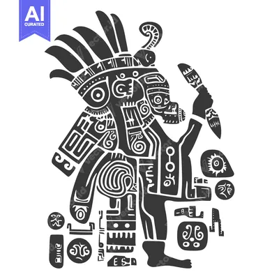 Stylized Aztec Warrior Holding a Weapon
