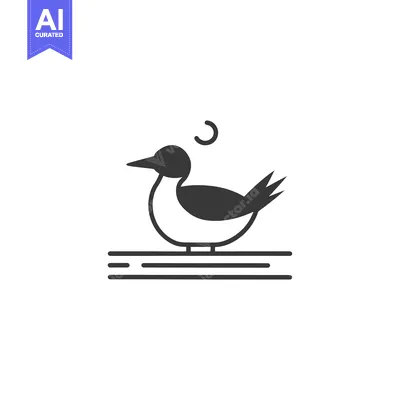 Stylized Bird Perched on Water with a Crescent Moon Above