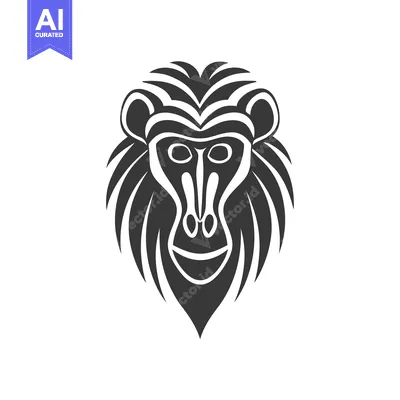 Aset premium populer: Stylized Black and White Baboon Head with Fur