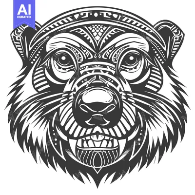 Premium design asset: Stylized Black and White Bear Face with Geometric Patterns