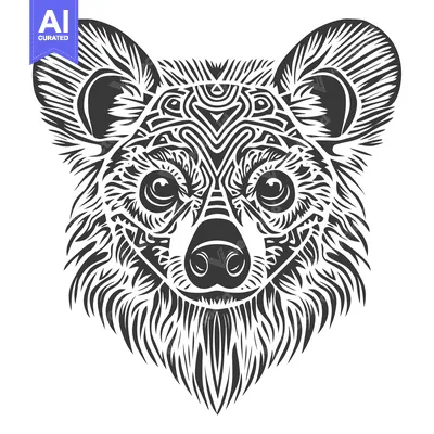 Aset premium populer: Stylized Black and White Bear Head with Geometric Patterns