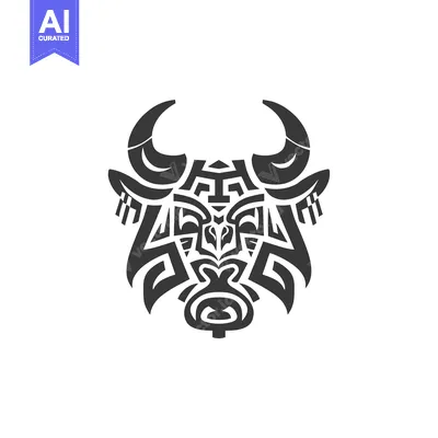 Aset desain premium: Stylized Black and White Bull Head Design