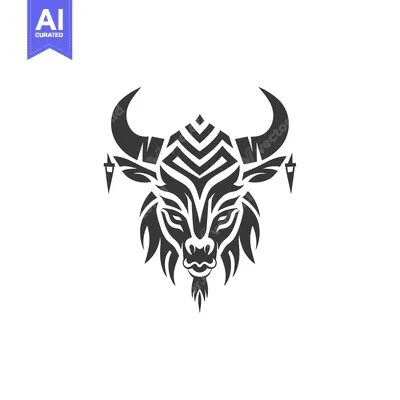 Stylized Black and White Bull Head with Geometric Pattern