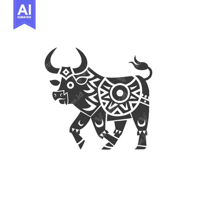 Aset desain premium: Stylized Black and White Bull with Geometric Pattern