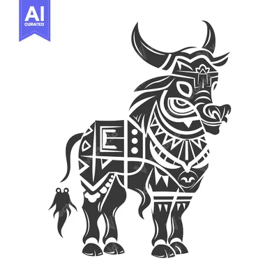 Aset premium populer: Stylized Black and White Bull with Geometric Patterns