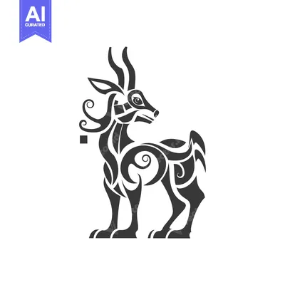 Aset desain premium: Stylized Black and White Deer with Antlers