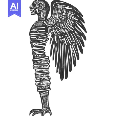 Stylized Black and White Depiction of a Bird-Like Creature with Wings