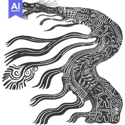 Aset premium populer: Stylized Black and White Dragon with Geometric Pattern