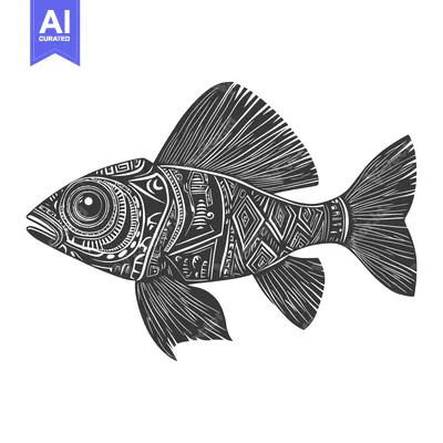 Aset premium populer: Stylized Black and White Fish with Geometric Patterns