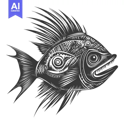 Popular premium asset: Stylized Black and White Fish with Geometric Patterns