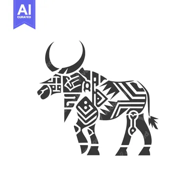 Aset desain premium: Stylized Black and White Geometric Bull Silhouette