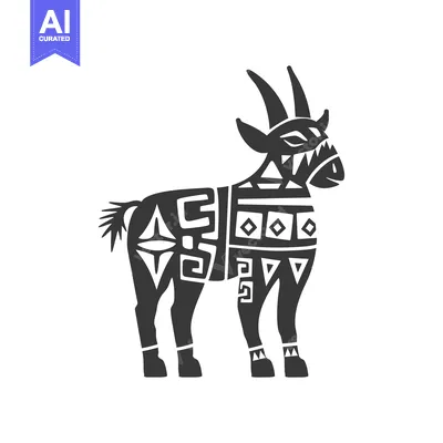 Stylized Black and White Goat with Geometric Patterns