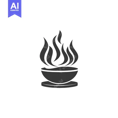 Popular premium asset: Stylized Black and White Icon of a Bowl with Flames
