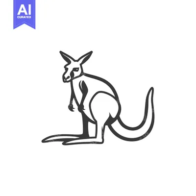 Premium design asset: A black and white line drawing of a kangaroo standing