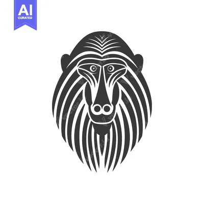 Aset desain premium: Stylized Black and White Illustration of a Baboon's Face