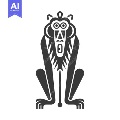 Aset desain premium: Stylized Black and White Illustration of a Baboon Sitting
