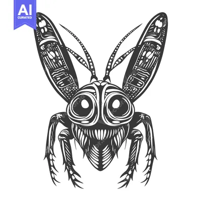 Stylized Black and White Illustration of a Bug with Large Eyes
