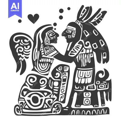 Aset desain premium: Stylized Black and White Illustration of a Couple in Love