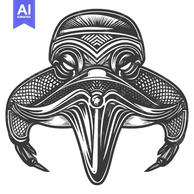 Stylized Black and White Illustration of a Crab with a Sharp Beak