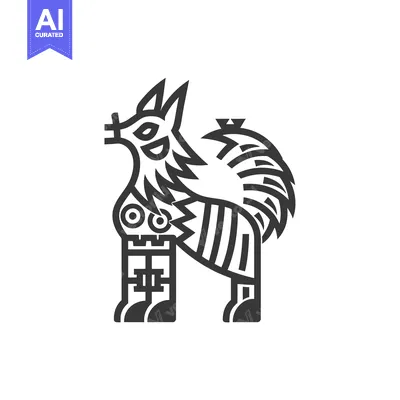 Aset desain premium: Stylized Black and White Illustration of a Dog