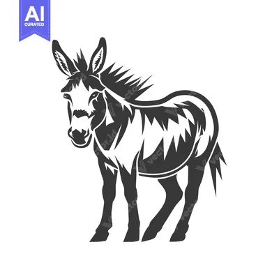 Stylized Black and White Illustration of a Donkey