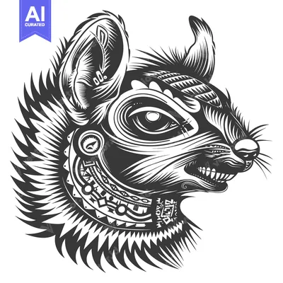 Premium design asset: Stylized Black and White Illustration of a Ferocious Animal