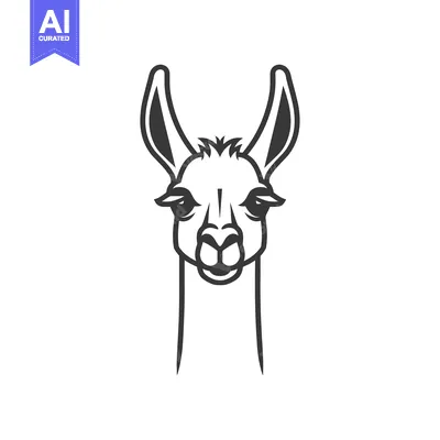 Aset premium populer: A black and white line drawing of a llama's head