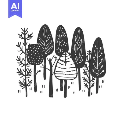 Popular premium asset: Stylized Black and White Illustration of a Forest with Six Trees