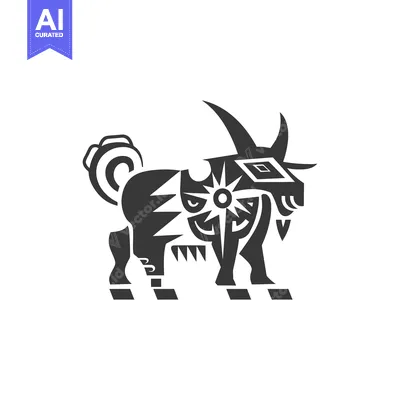 Stylized Black and White Illustration of a Goat with Geometric Pattern