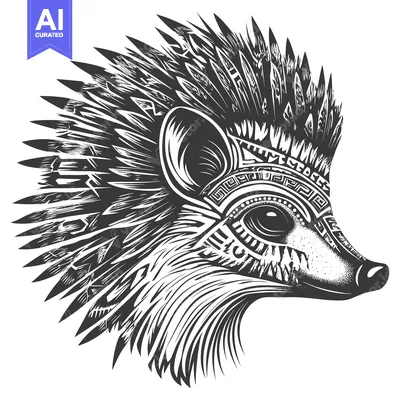 Aset desain premium: Stylized Black and White Illustration of a Hedgehog with a Geometric P