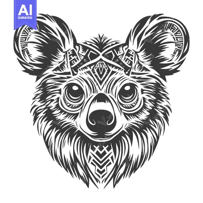 Aset premium populer: Stylized Black and White Illustration of a Koala's Head with Tribal Pa