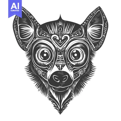 Aset premium populer: Stylized Black and White Illustration of a Lemur's Face with Intricate