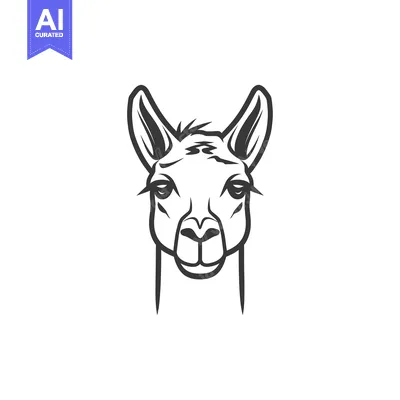 Aset premium populer: A Black and White Line Drawing of a Llama's Head