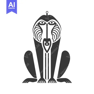 Stylized Black and White Illustration of a Mandrill
